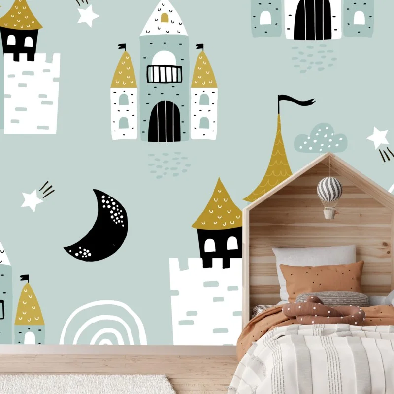 Wall mural pastel castle pattern nursery print
