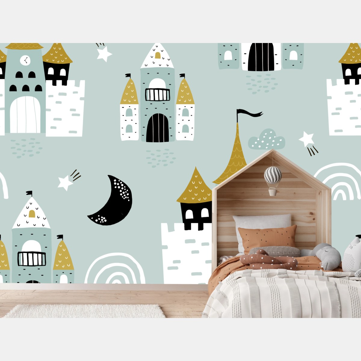 Wall mural pastel castle pattern nursery print • Wallissimo®