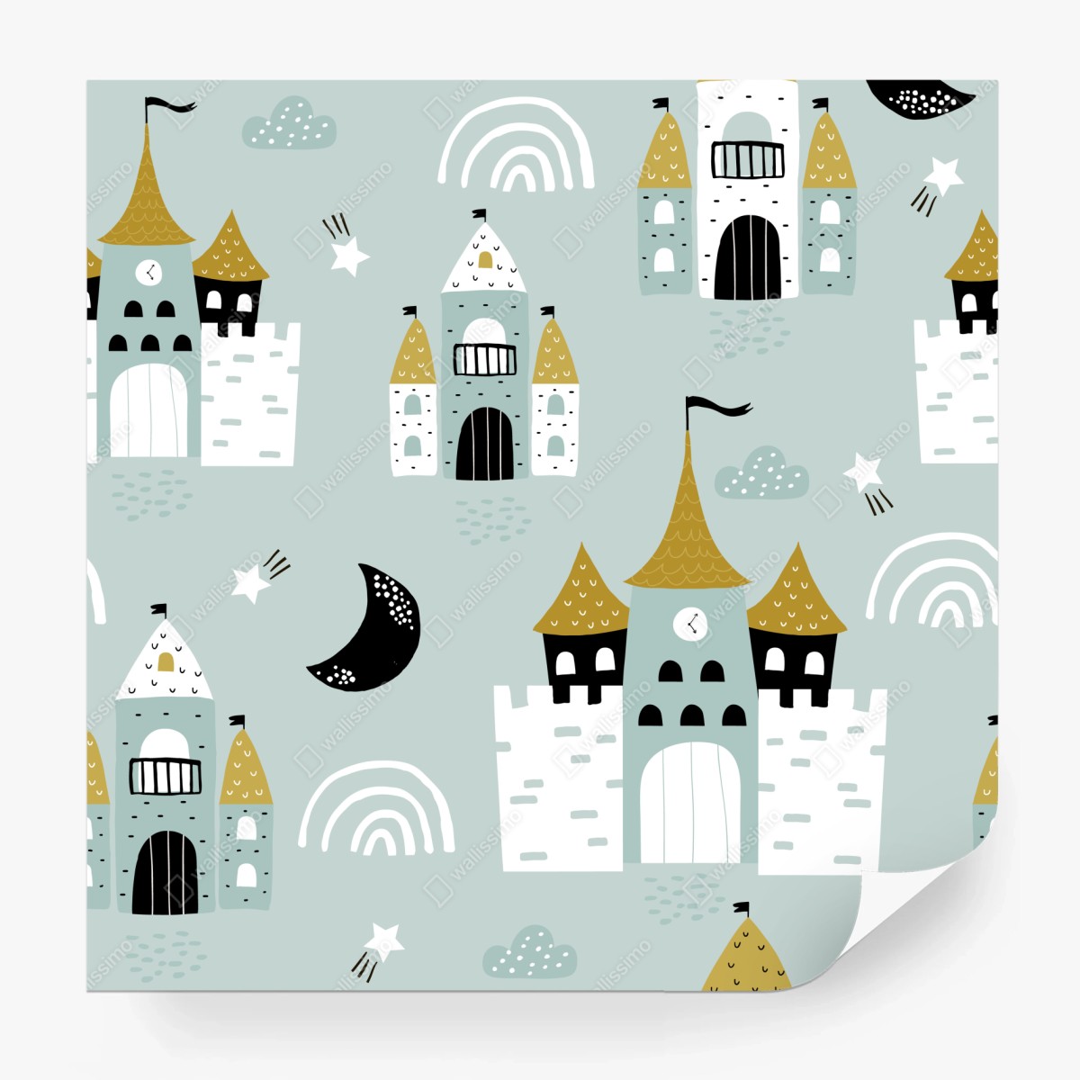 Wall mural pastel castle pattern nursery print • Wallissimo®