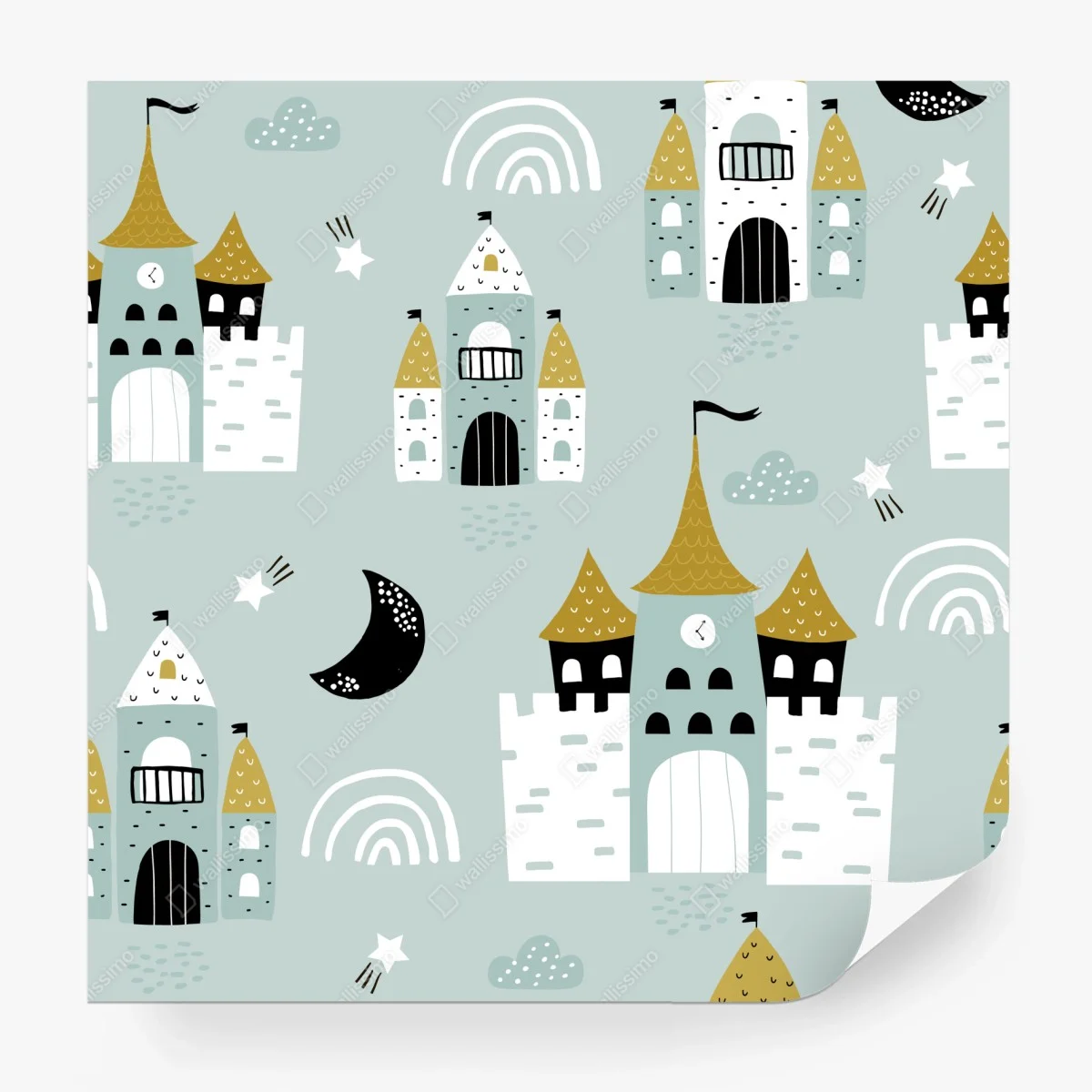 Wall mural pastel castle pattern nursery print • Wallissimo®