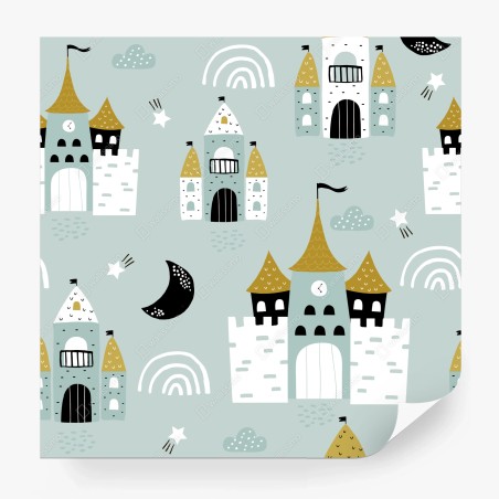 Wall mural pastel castle pattern nursery print • Wallissimo®