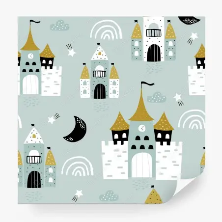 Wall mural pastel castle pattern nursery print • Wallissimo®