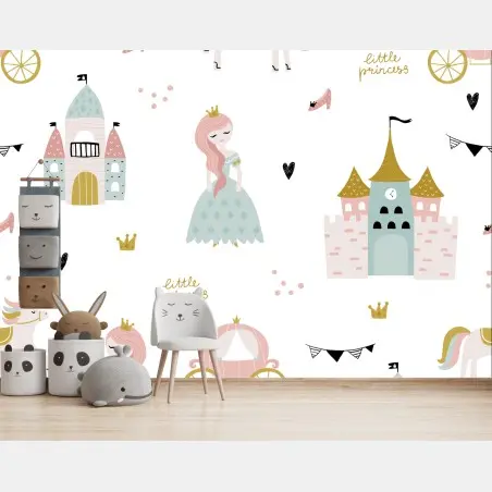 Wall mural whimsical pastel princess nursery pattern • Wallissimo®