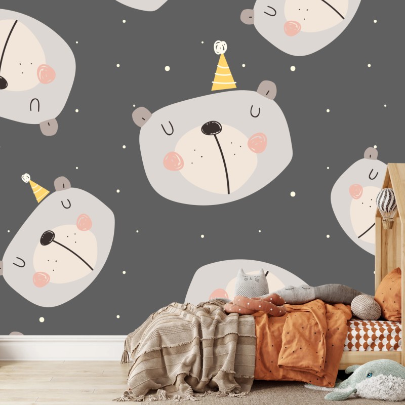 Wall mural pastel sleeping bears nursery pattern