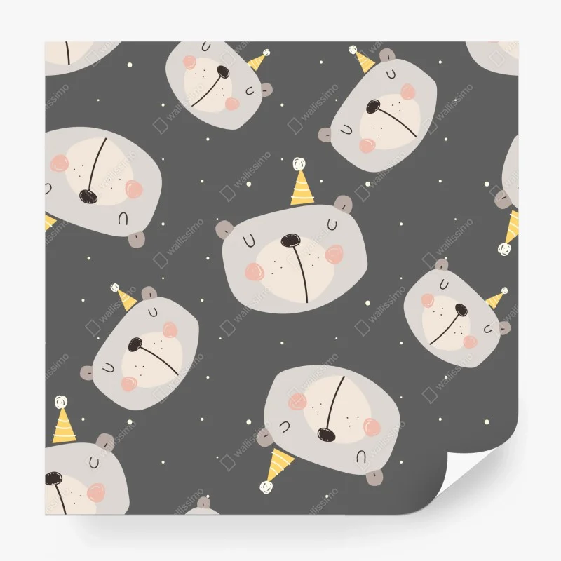 Wall mural pastel sleeping bears nursery pattern