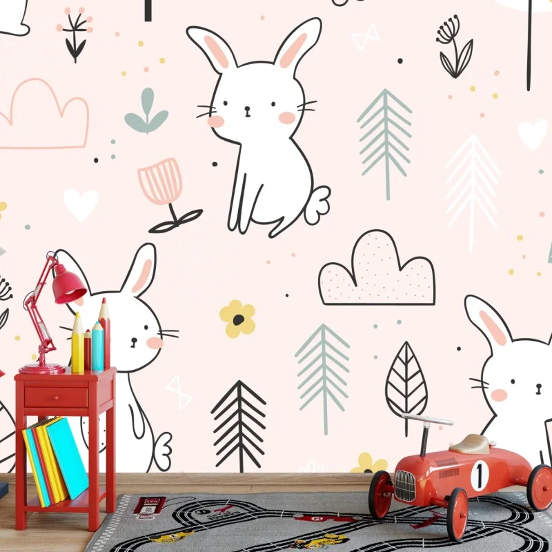 Wall mural playful bunny nursery pattern