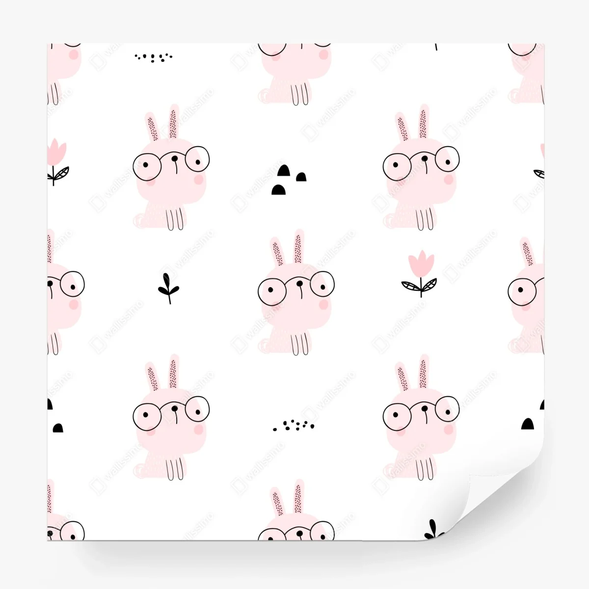 Wall mural playful pink bunny pattern for nursery • Wallissimo® Wall mural playful pink bunny pattern for nursery • Wallissimo®