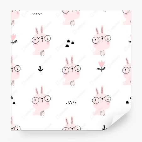 Wall mural playful pink bunny pattern for nursery • Wallissimo®