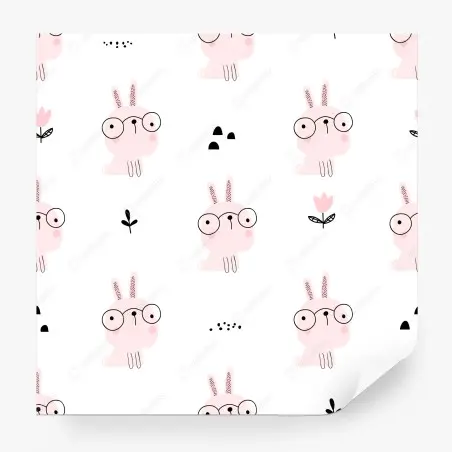Wall mural playful pink bunny pattern for nursery • Wallissimo®