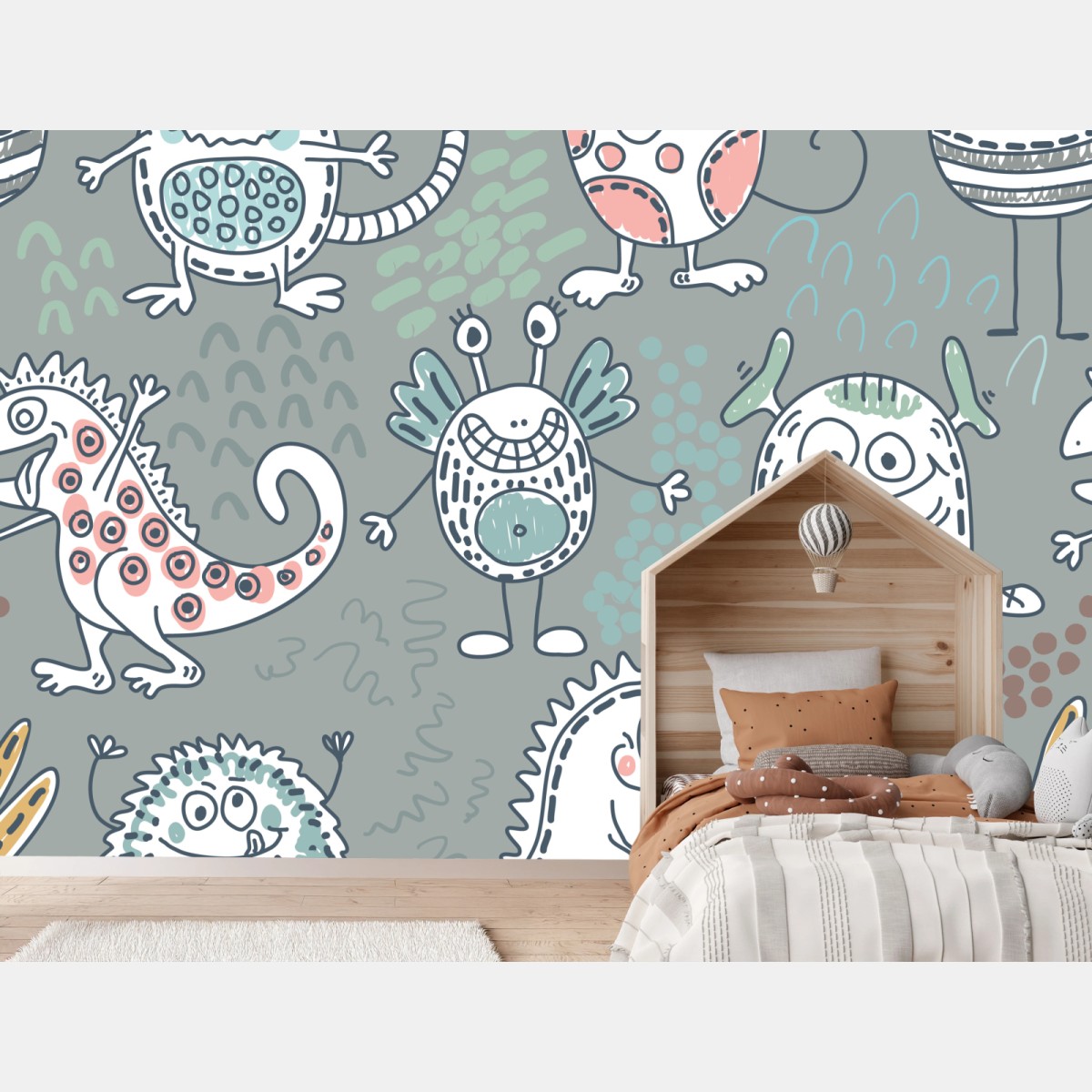Wall mural playful pastel monster pattern • Wallissimo®