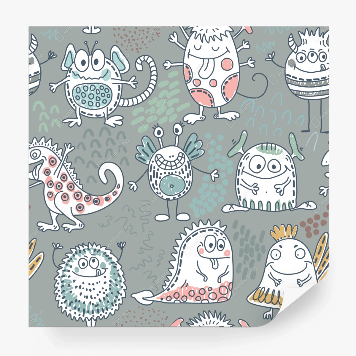 Wall mural playful pastel monster pattern • Wallissimo®