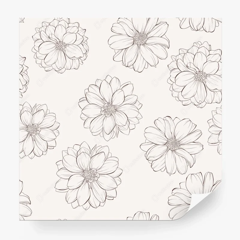 Wall mural delicate line flower pattern on beige