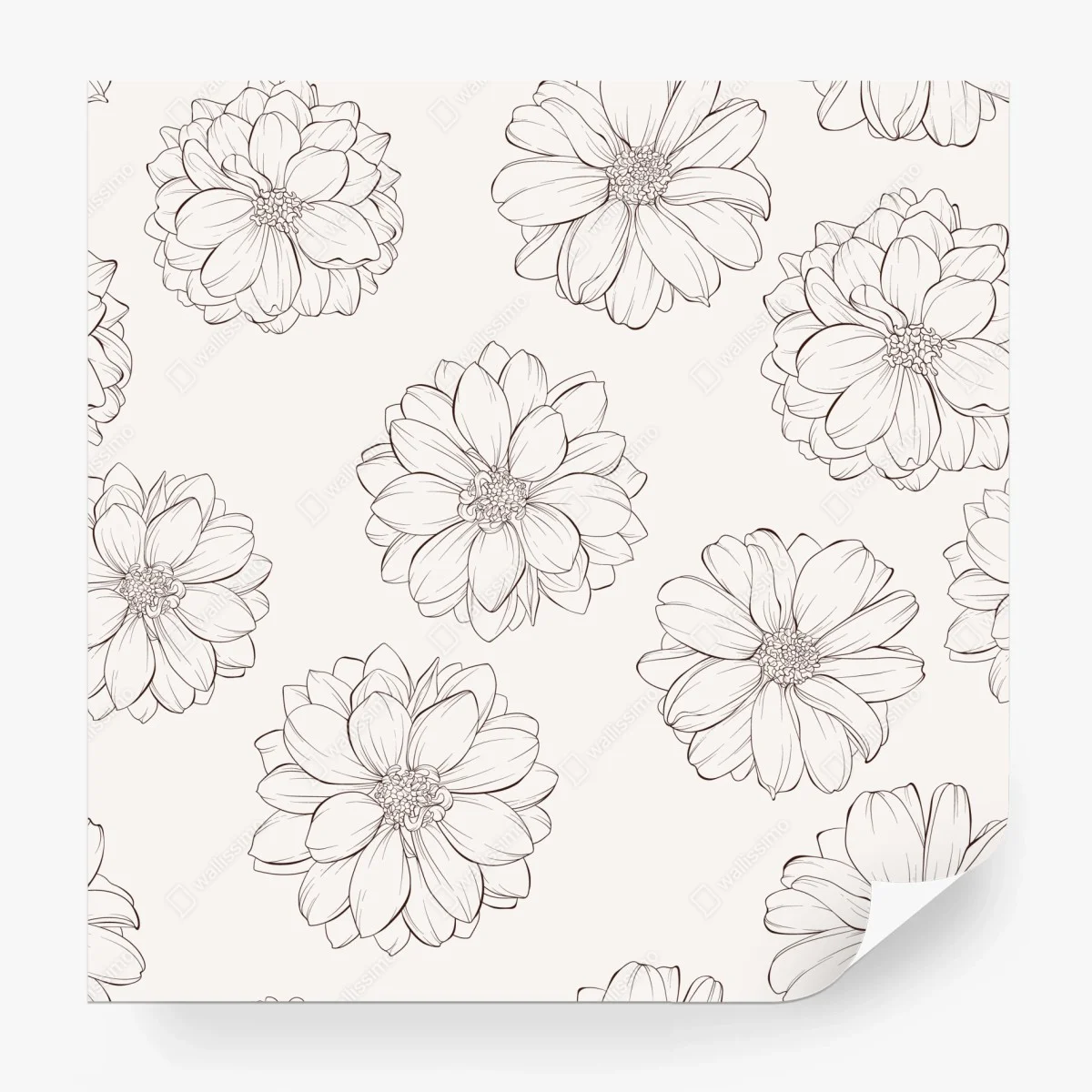 Wall mural delicate line flower pattern on beige • Wallissimo® Wall mural delicate line flower pattern on beige • Wallissimo®