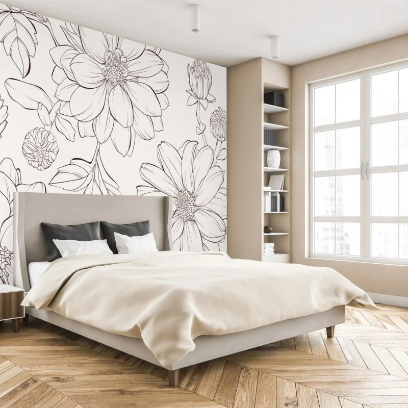 Wall mural delicate botanical line florals