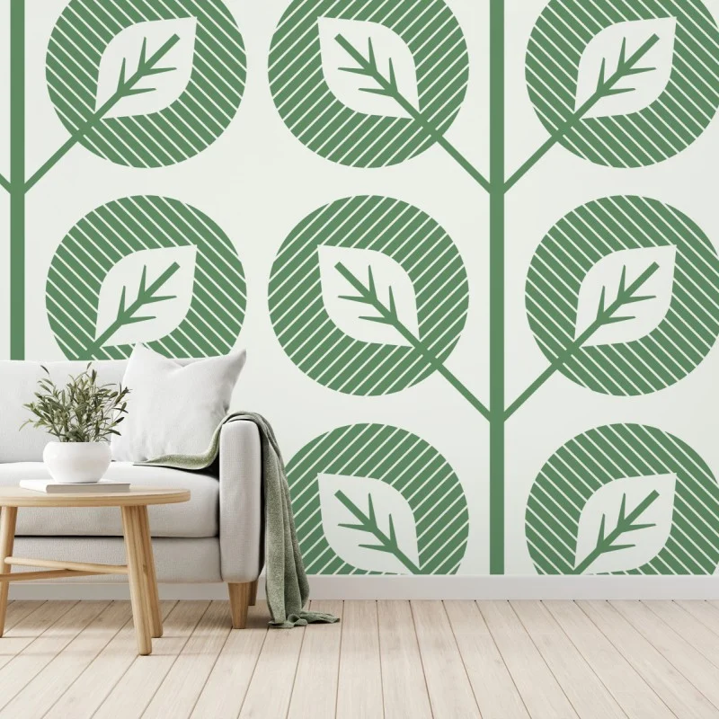 Wall mural green geometric leaf pattern