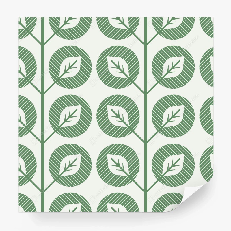 Wall mural green geometric leaf pattern