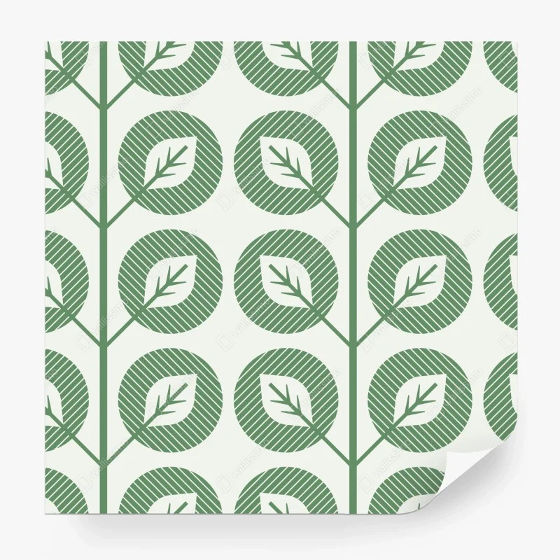 Wall mural green geometric leaf pattern