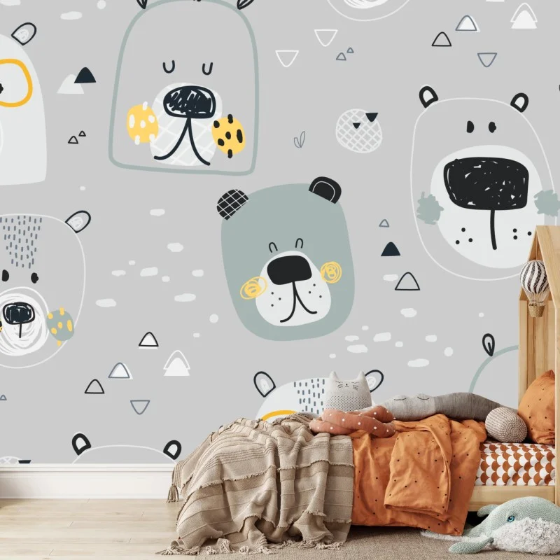 Wall mural playful bear pattern nursery print