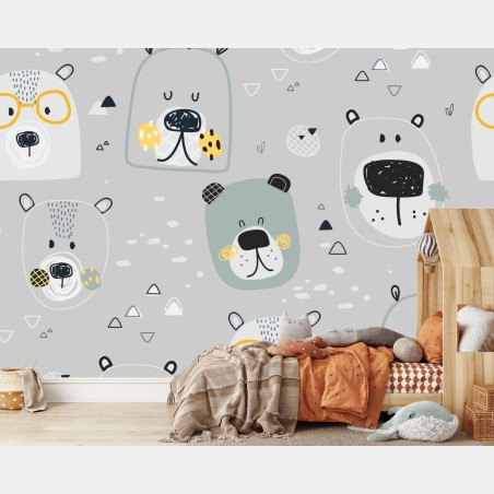 Wall mural playful bear pattern nursery print • Wallissimo®