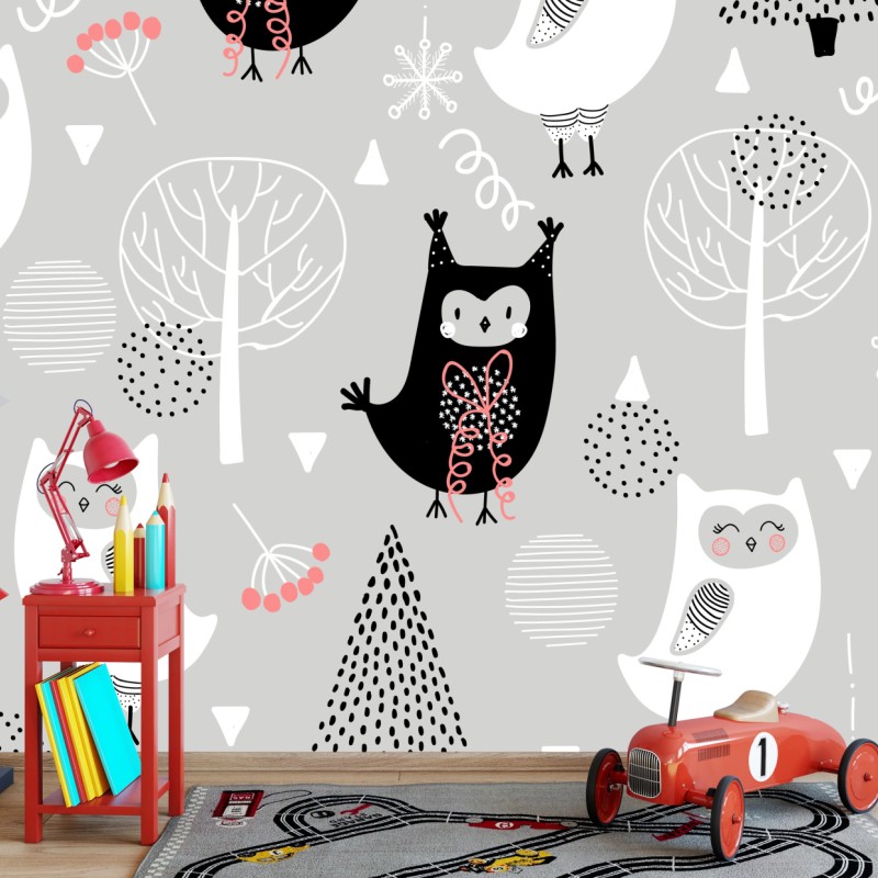 Wall mural scandinavian owl nursery pattern