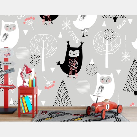 Wall mural scandinavian owl nursery pattern • Wallissimo®