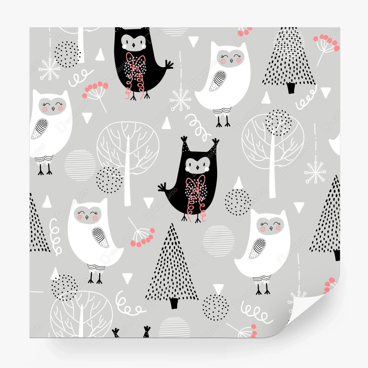 Wall mural scandinavian owl nursery pattern • Wallissimo®