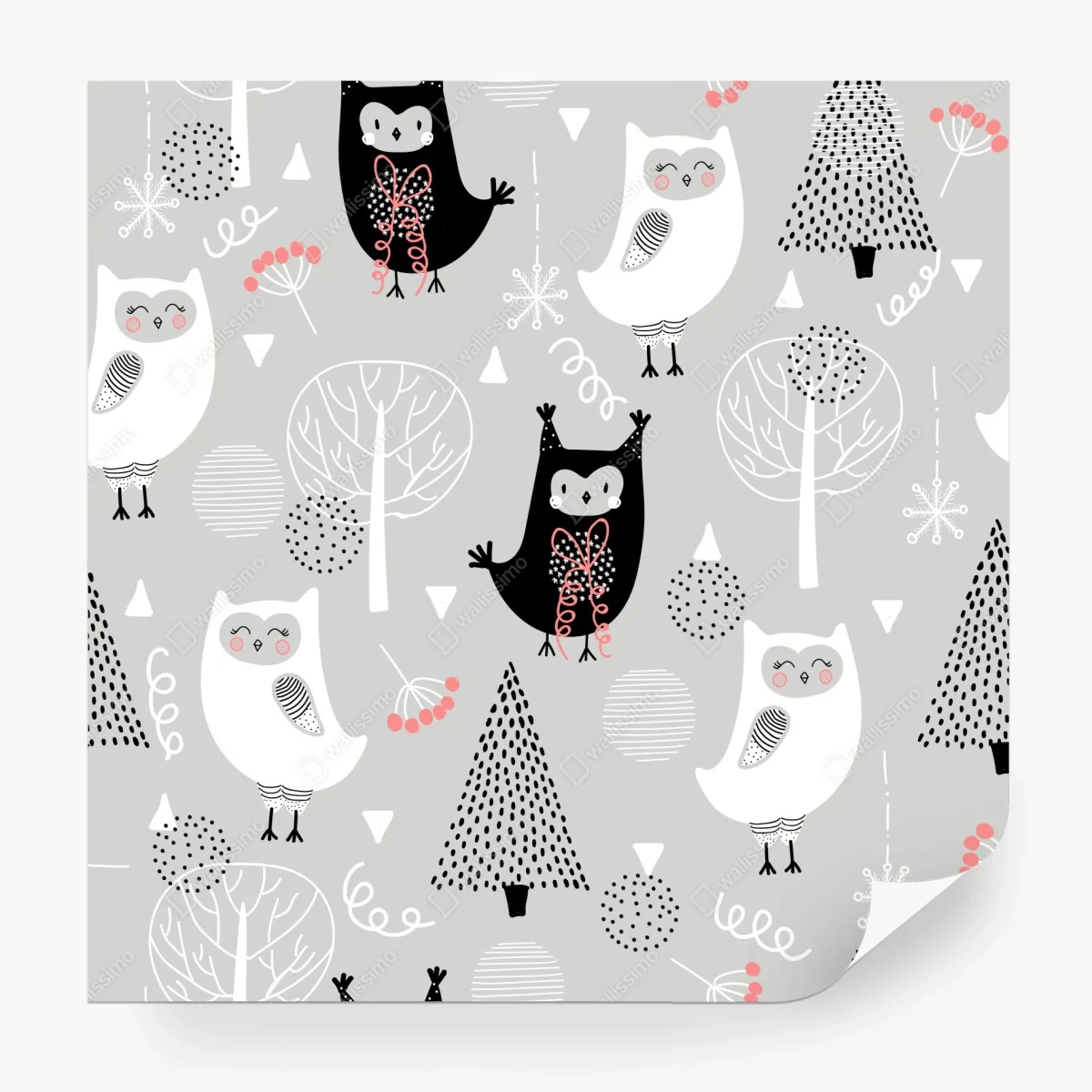 Wall mural scandinavian owl nursery pattern ⁕ Wallissimo®