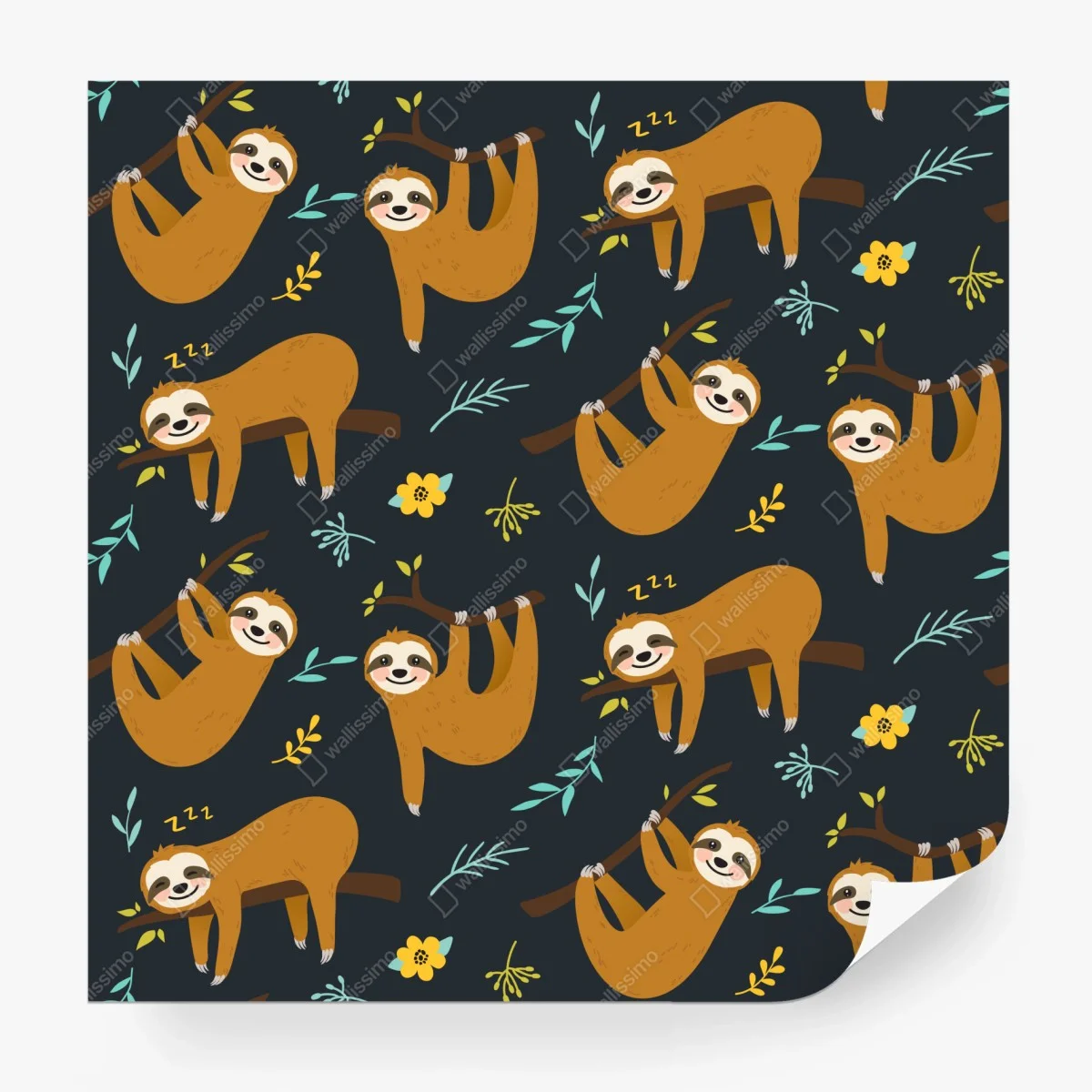 Wall mural cute sleepy sloth pattern for kids room • Wallissimo® Wall mural cute sleepy sloth pattern for kids room • Wallissimo®
