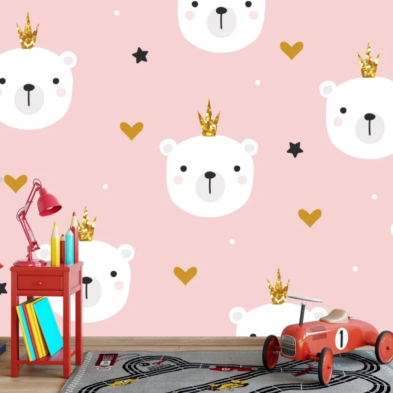 Wall mural cute polar bear crown pattern for nursery