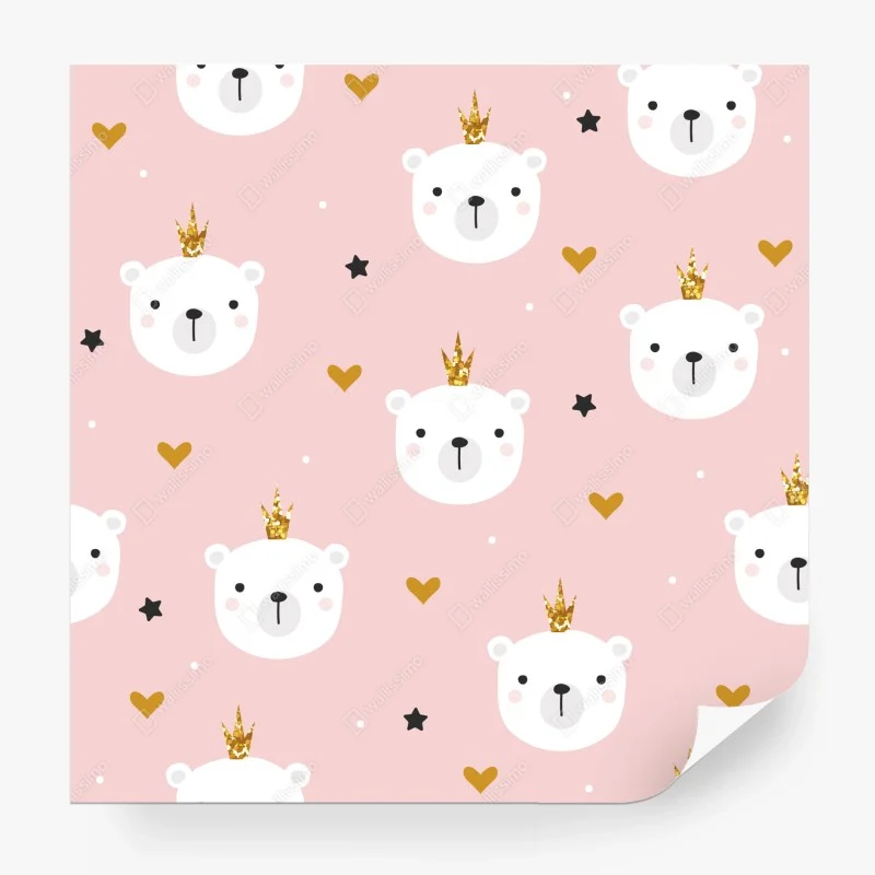 Wall mural cute polar bear crown pattern for nursery