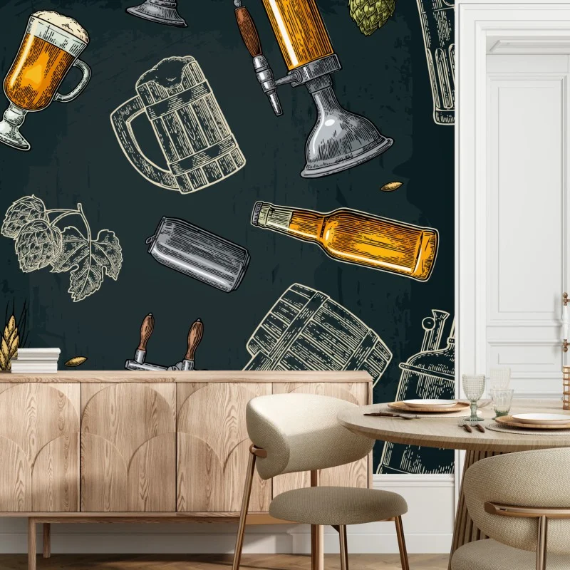 Wall mural vintage beer brewery pattern
