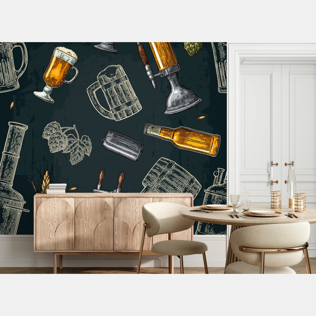 Wall mural vintage beer brewery pattern • Wallissimo®
