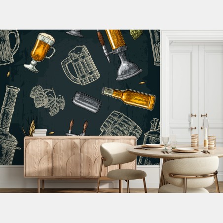 Wall mural vintage beer brewery pattern • Wallissimo®
