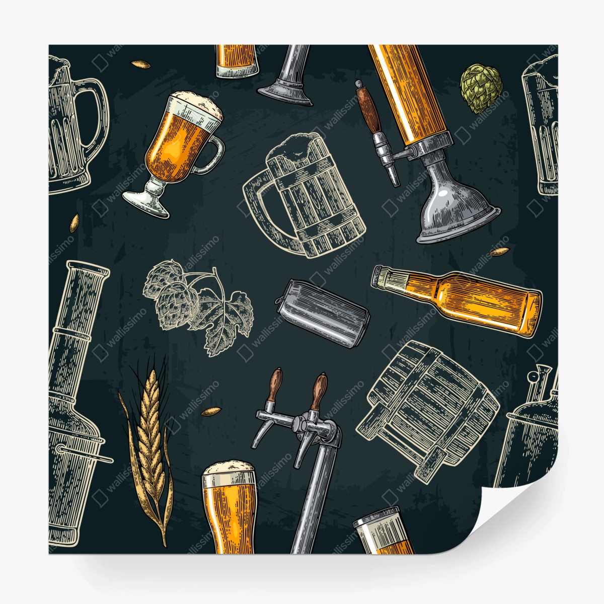 Wall mural vintage beer brewery pattern • Wallissimo®