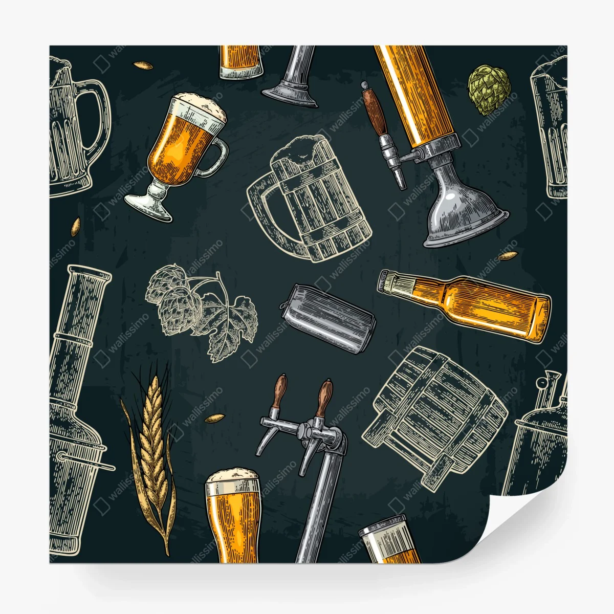 Wall mural vintage beer brewery pattern ⁕ Wallissimo®