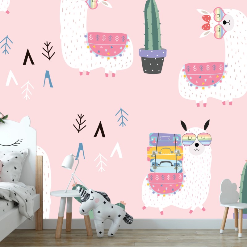 Wall mural cute pastel llama pattern