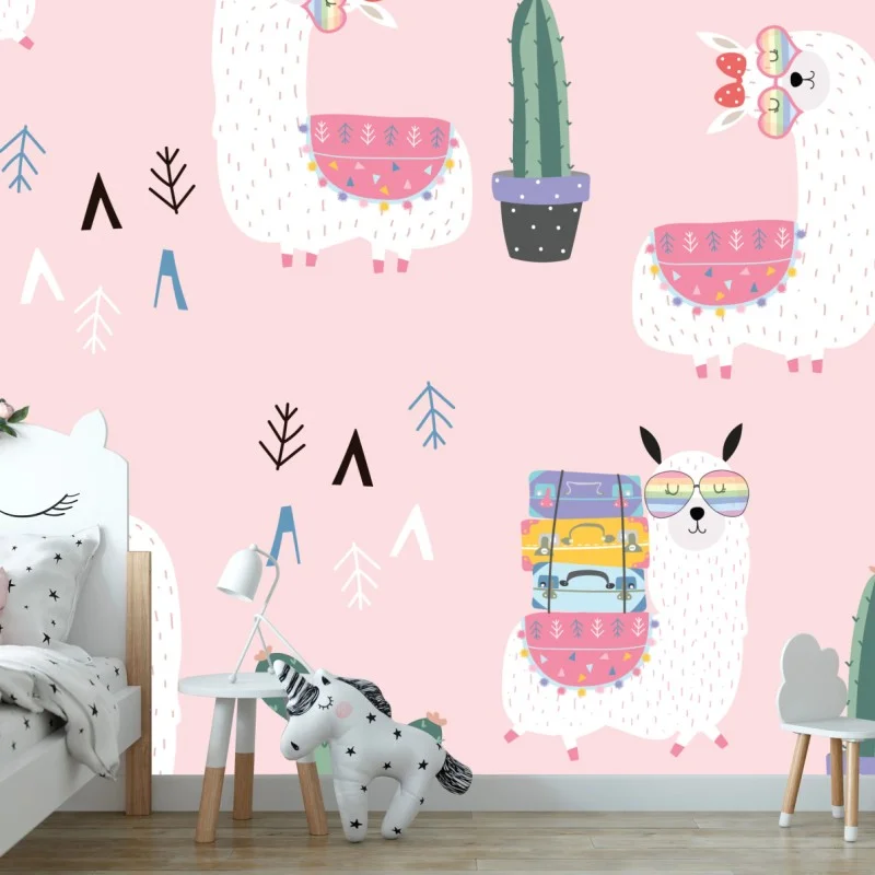 Wall mural cute pastel llama pattern
