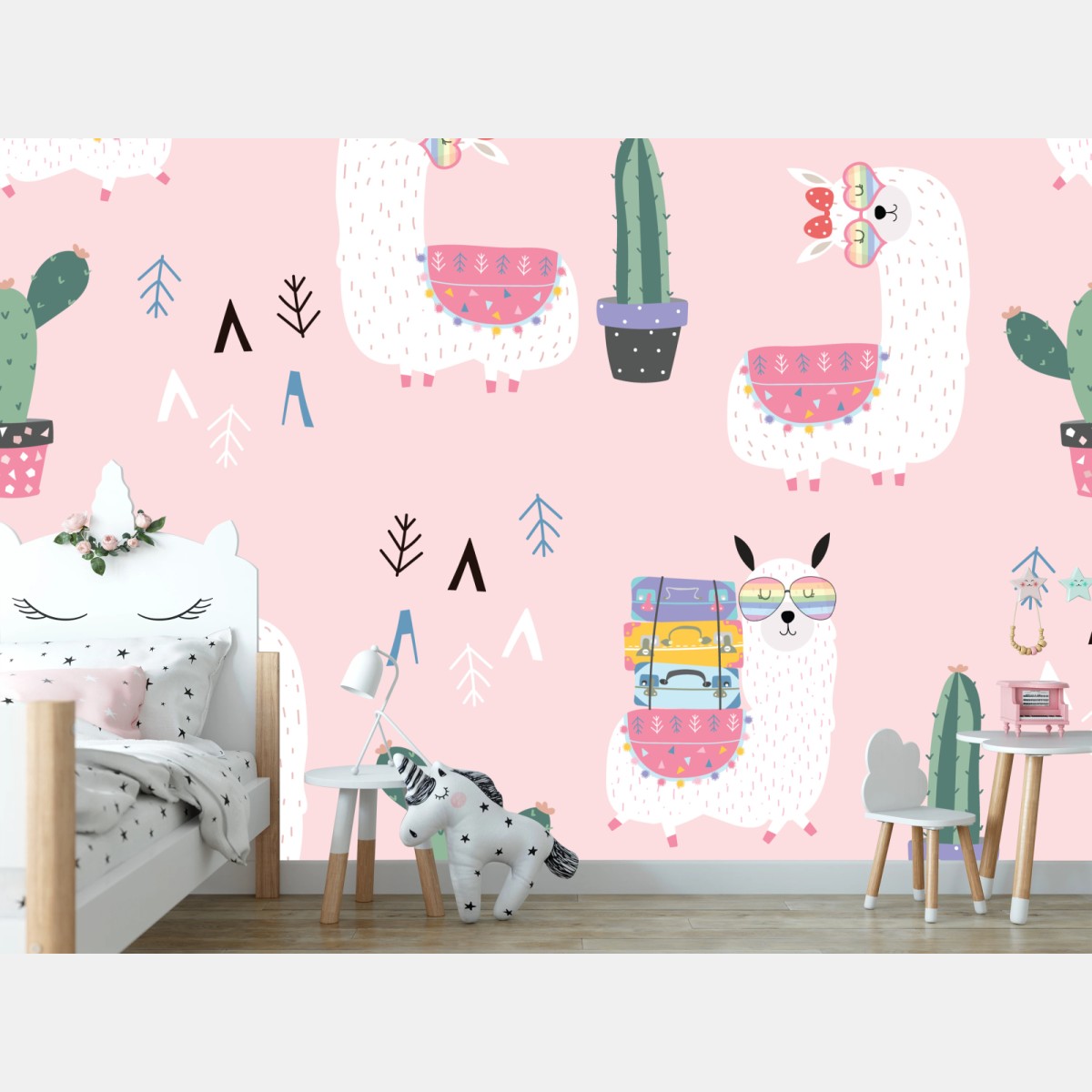 Wall mural cute pastel llama pattern • Wallissimo®
