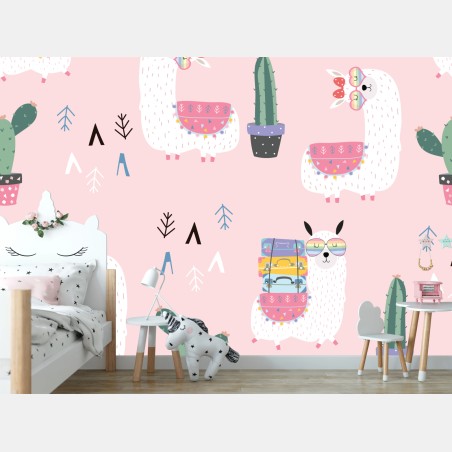 Wall mural cute pastel llama pattern • Wallissimo®
