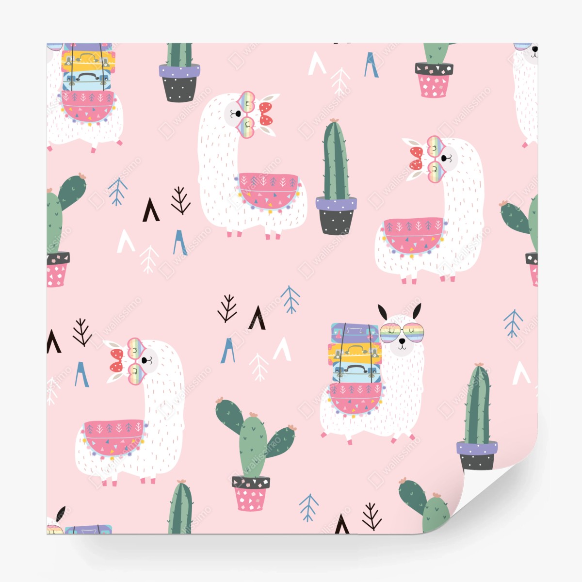 Wall mural cute pastel llama pattern • Wallissimo®