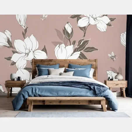 Wall mural soft magnolia blossom pattern • Wallissimo®