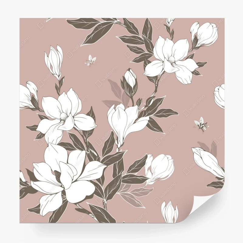 Wall mural soft magnolia blossom pattern