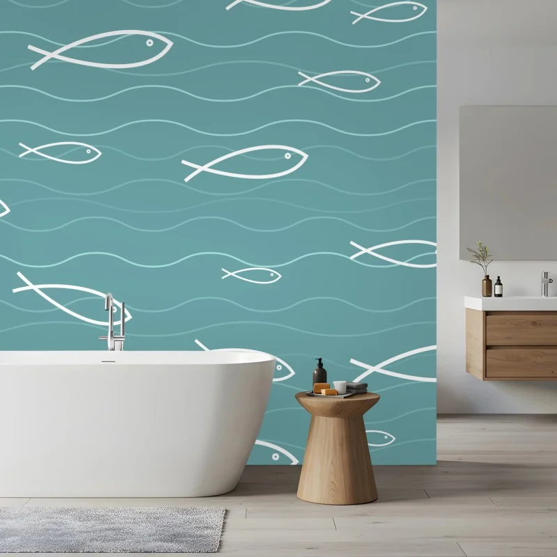 Wall mural turquoise fish pattern