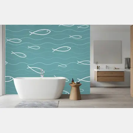 Wall mural turquoise fish pattern • Wallissimo®