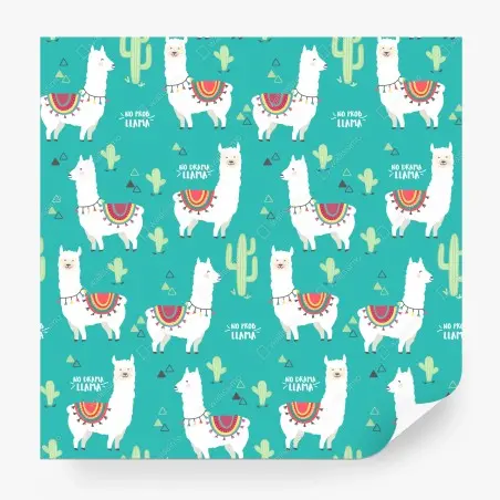 Wall mural cheerful llama pattern on turquoise background • Wallissimo®