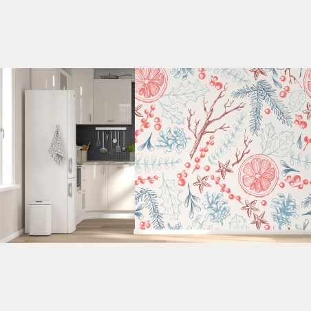 Wall mural hand-drawn winter botanicals pattern • Wallissimo®