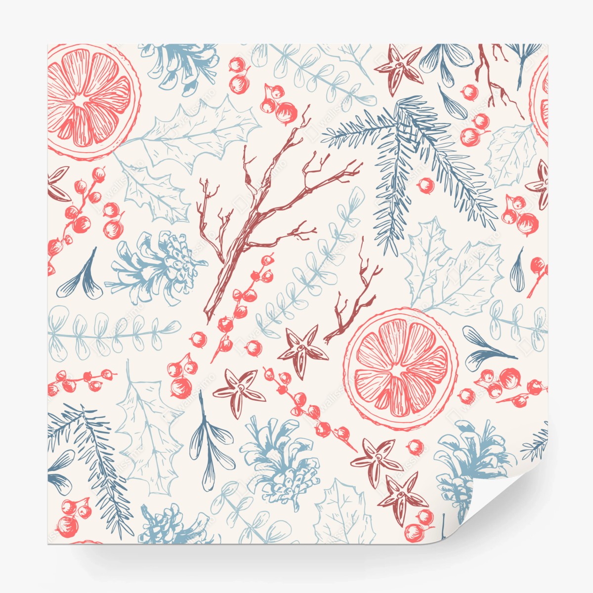 Wall mural hand-drawn winter botanicals pattern • Wallissimo®