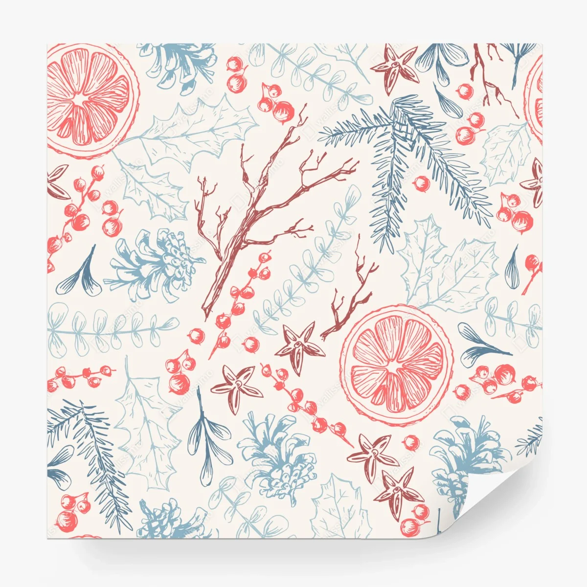 Wall mural hand-drawn winter botanicals pattern ⁕ Wallissimo®