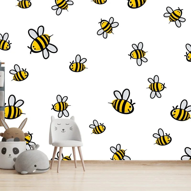 Wall mural playful bee pattern for kids room