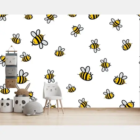 Wall mural playful bee pattern for kids room • Wallissimo®